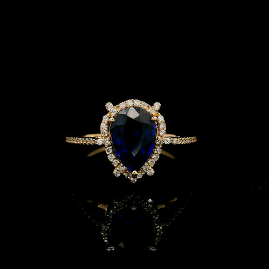 2.29 Ct Pear Mixed Cut Lab Grown Sapphire 14K Gold Ring