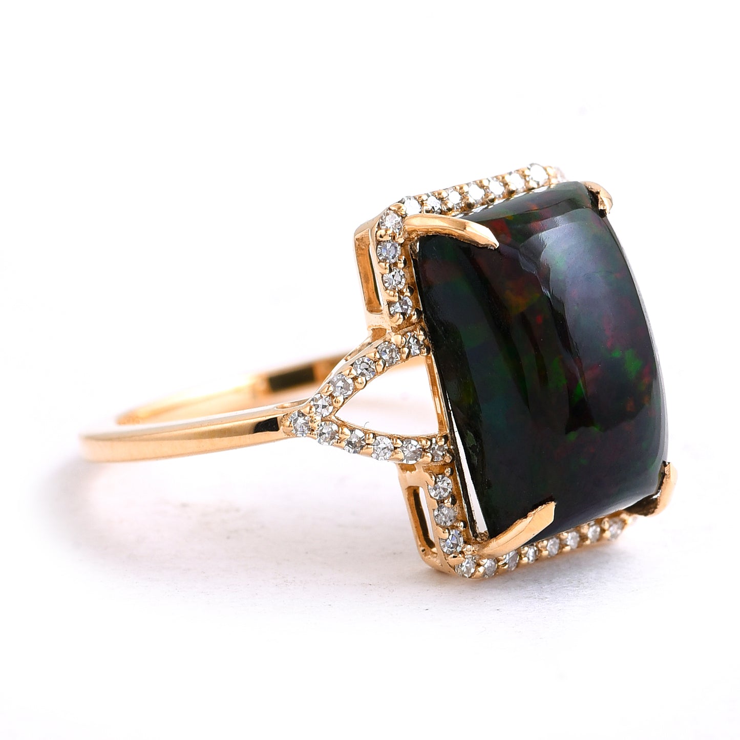 3.90 Ct Cushion Cabochon Cut Natural Black Opal 14K Gold Ring