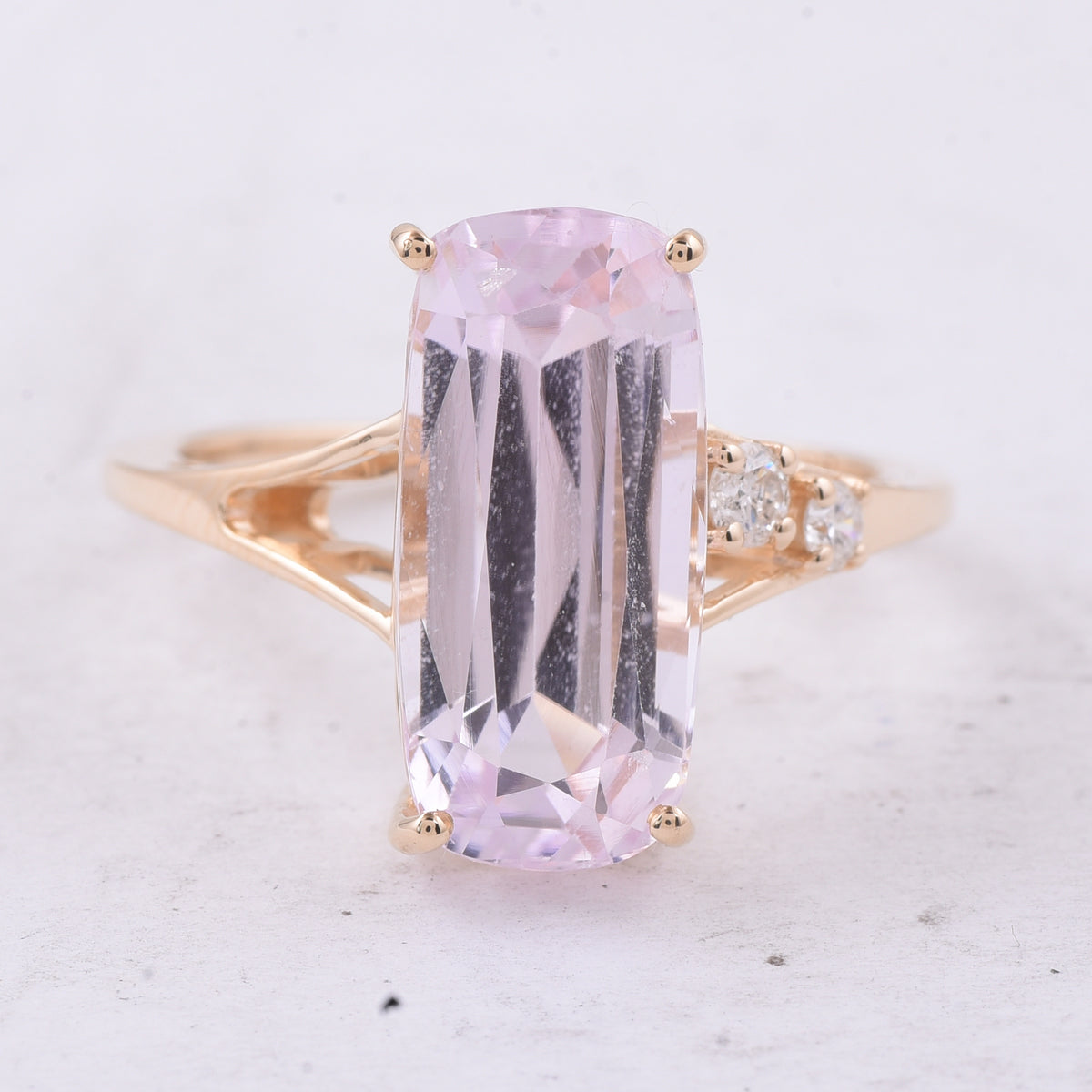 6.92 Ct Cushion Natural Kunzite 14K Gold Ring