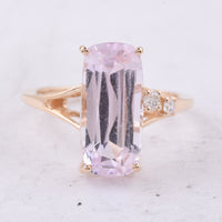 6.92 Ct Cushion Natural Kunzite 14K Gold Ring