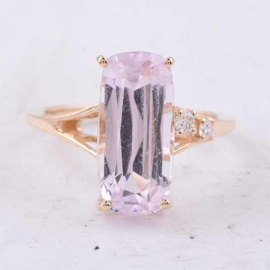6.92 Ct Cushion Natural Kunzite 14K Gold Ring