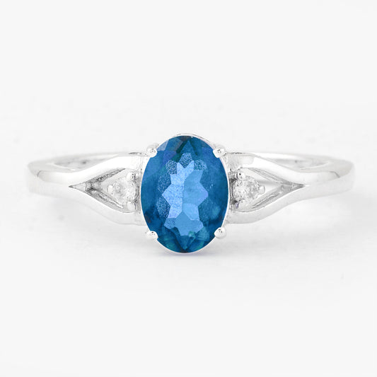 1.47 Ct Oval Pariba Topaz, Cubic Zirconia, 925 Sterling Silver Ring