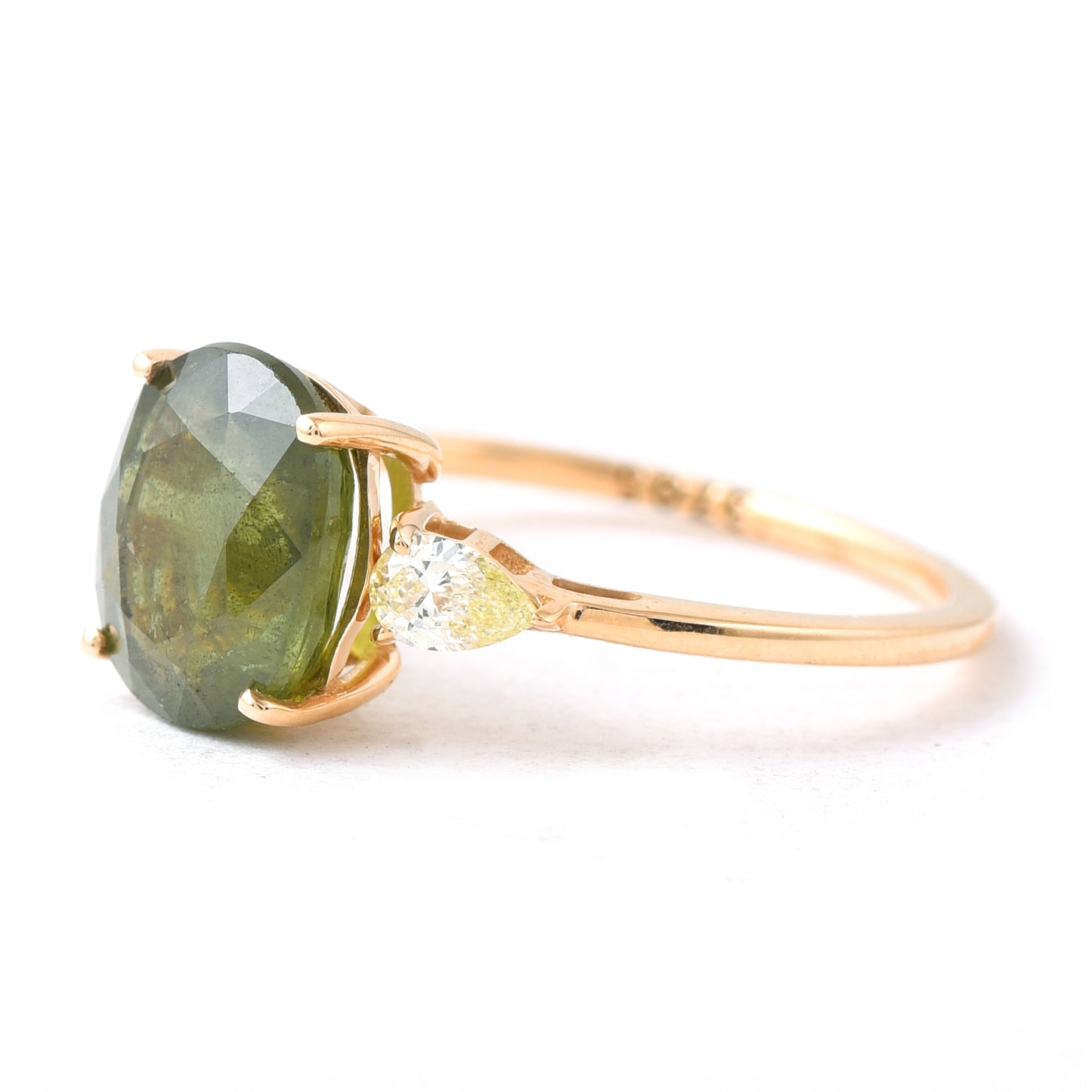 1.57 Ct Oval Mixed Cut Natural Green Sapphire 14K Gold Ring