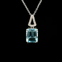 4.27 Ct Octagon Blue Topaz, White Zircon 925 Sterling Silver Pendant