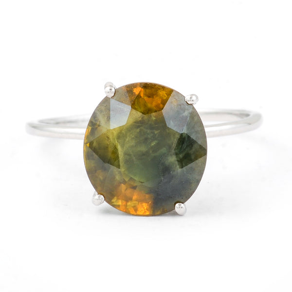 5.60 Ct Oval Mixed Cut Natural Bi Coloured Sapphire 950 Platinum Ring