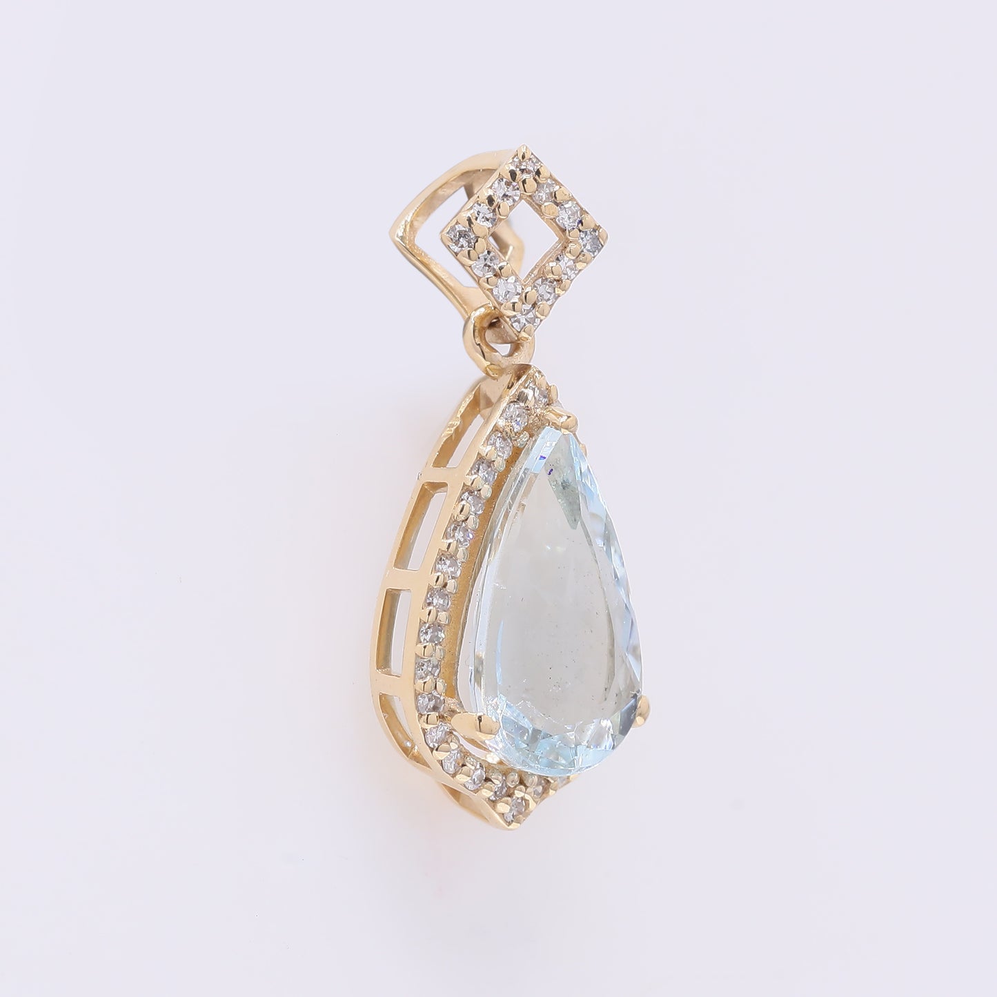 1.86 Ct Pear Mixed Cut Natural Aquamarine 14K Gold Pendant