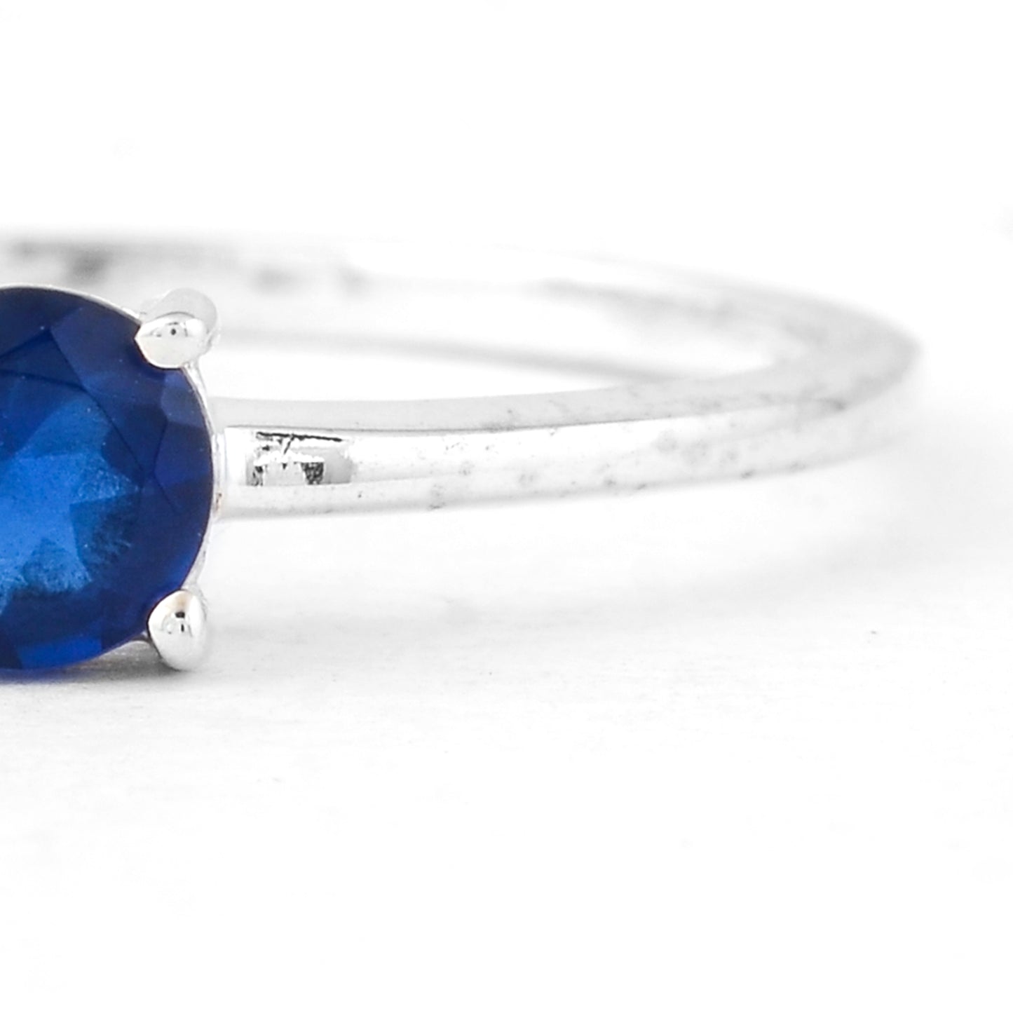 0.29 Ct Round Glass Sapphire, 925 Sterling Silver Ring