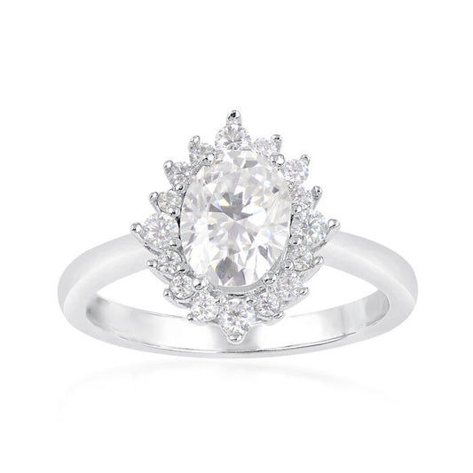 1.55 ct. t.w. Moissanite Halo Ring in Sterling Silver. Size 9