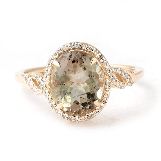 2.73 Ct Oval Mixed Cut Natural Plagioclase Feldspar Sunstone 14K Gold Ring