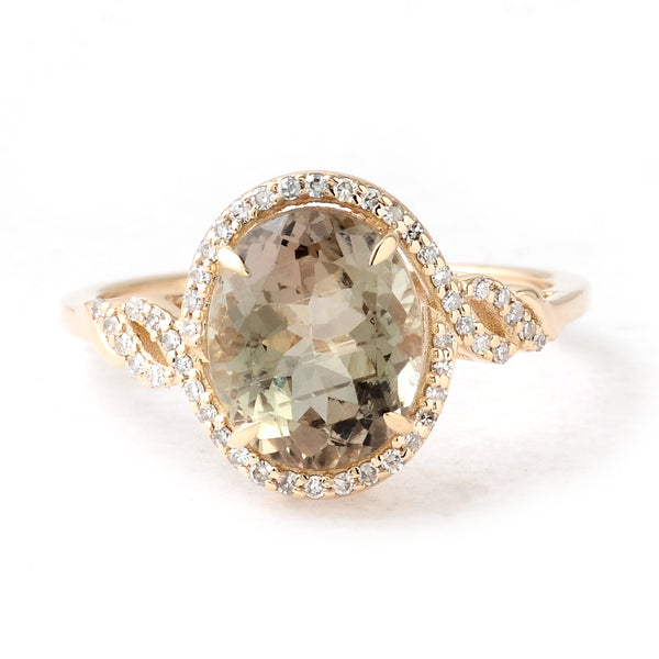 2.73 Ct Oval Mixed Cut Natural Plagioclase Feldspar Sunstone 14K Gold Ring