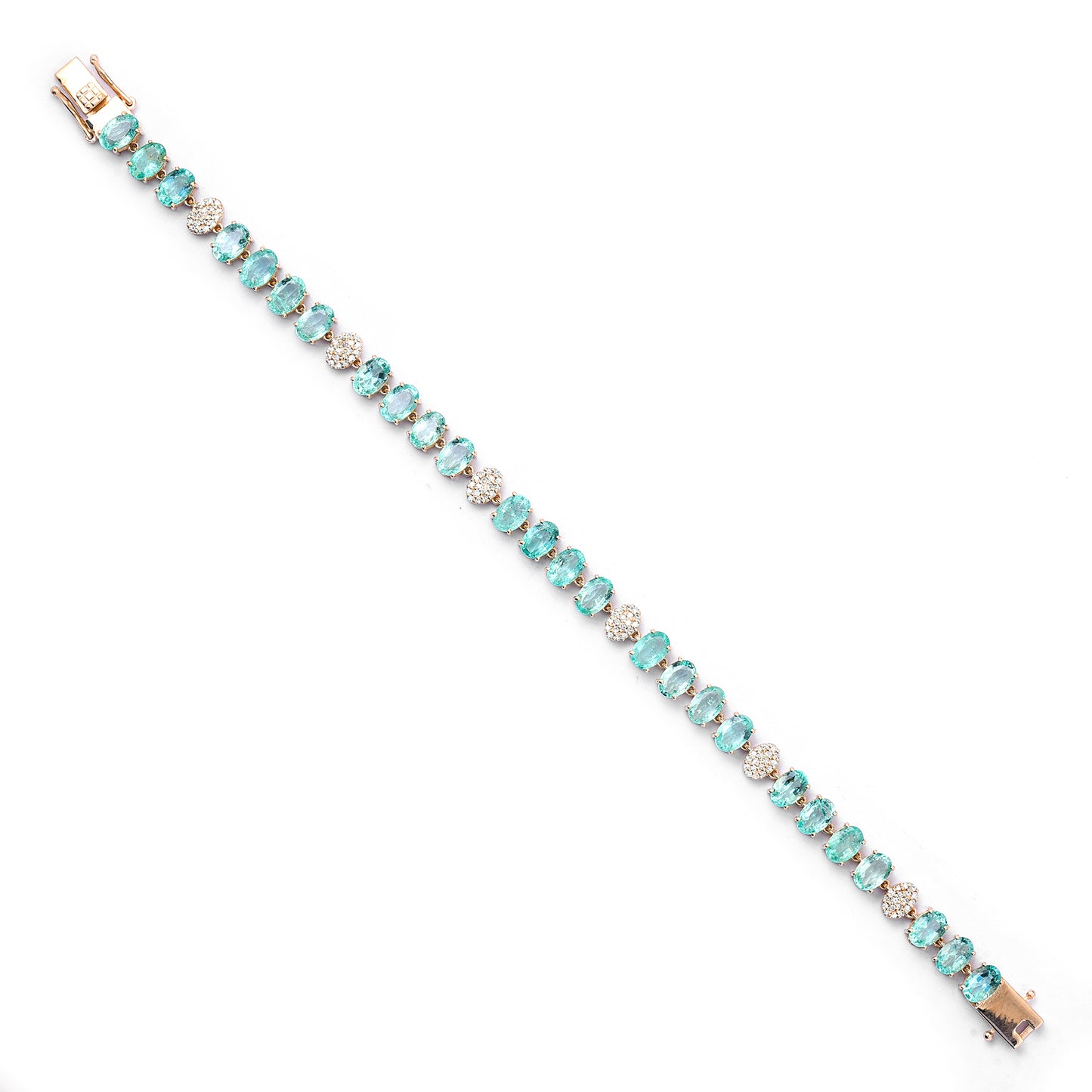 14.63 Ct Oval Mixed Cut Natural Emerald 14K Gold Bracelet