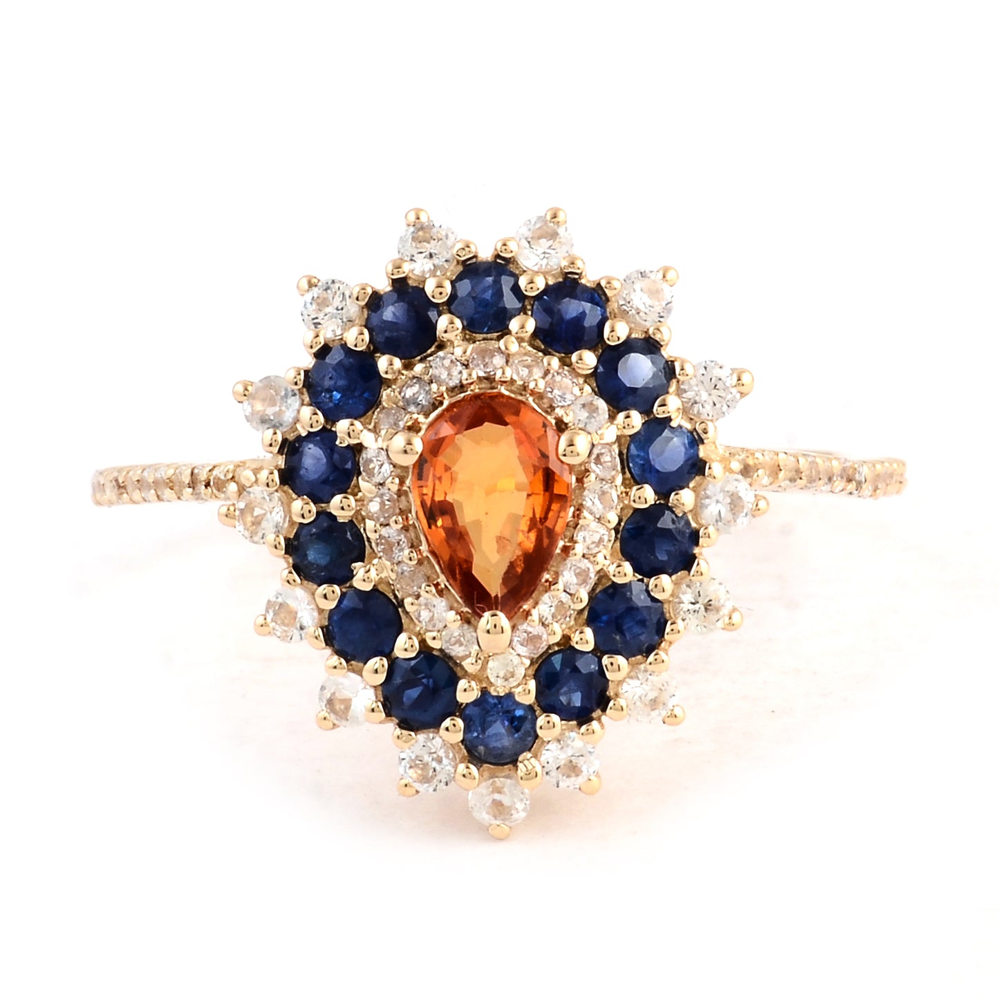 1.39 Ct Pear Multi Sapphire 14K Gold Ring