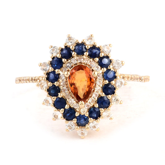 1.39 Ct Pear Multi Sapphire 14K Gold Ring