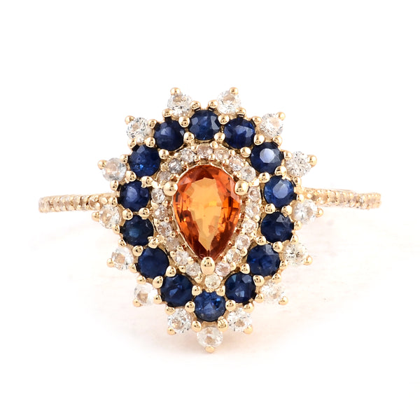 1.39 Ct Pear Multi Sapphire 14K Gold Ring