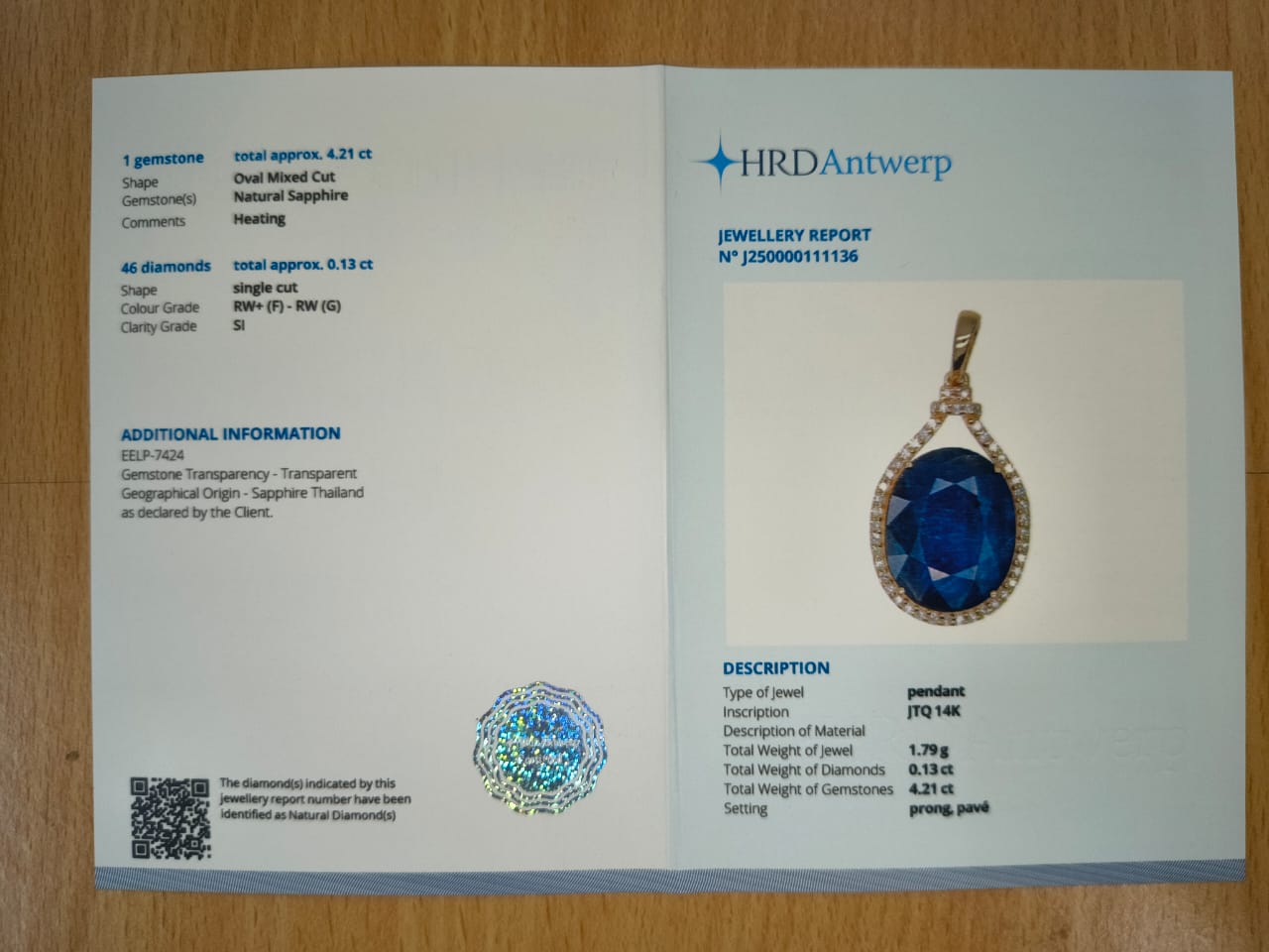 4.34 Ct Oval Mixed Cut Natural Sapphire 14K Gold Pendant
