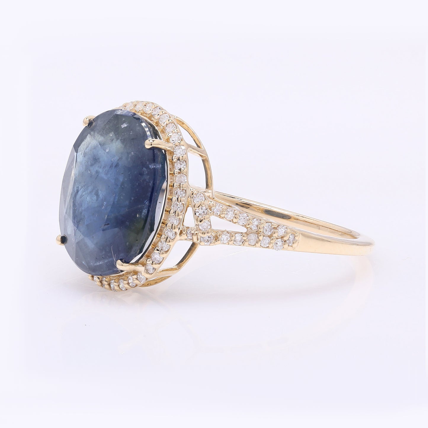 6.66 Ct Oval Mixed Cut Natural Sapphire 14K Gold Ring