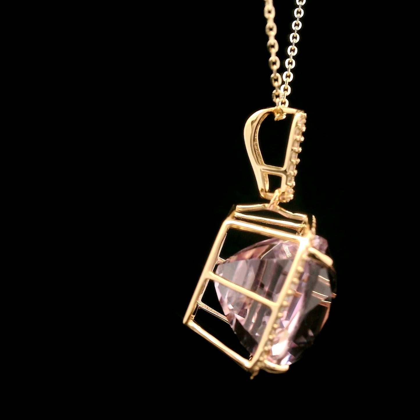 12.82 Ct Cushion Kunzite 14K Gold Pendant