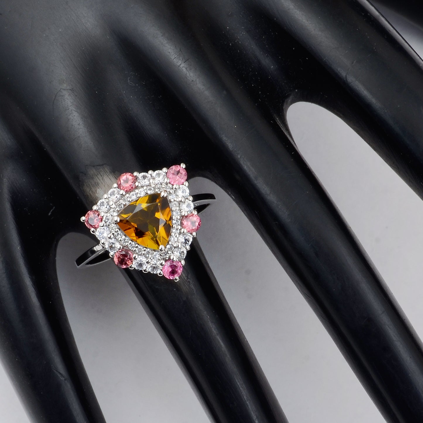 1.76 Ct Triangle Mixed Cut, Round Mixed Cut Natural Multi-Coloured Tourmaline 950 Platinum Ring