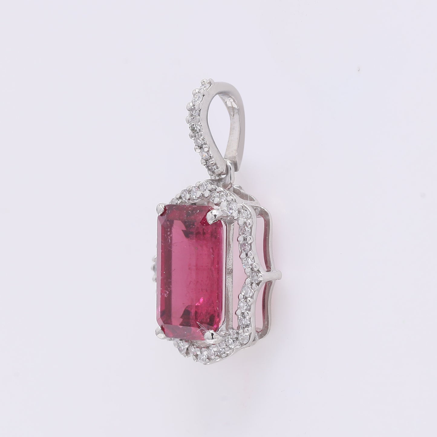 1.67 Ct Octagon Step Cut Natural Rubellite 950 Platinum Pendant
