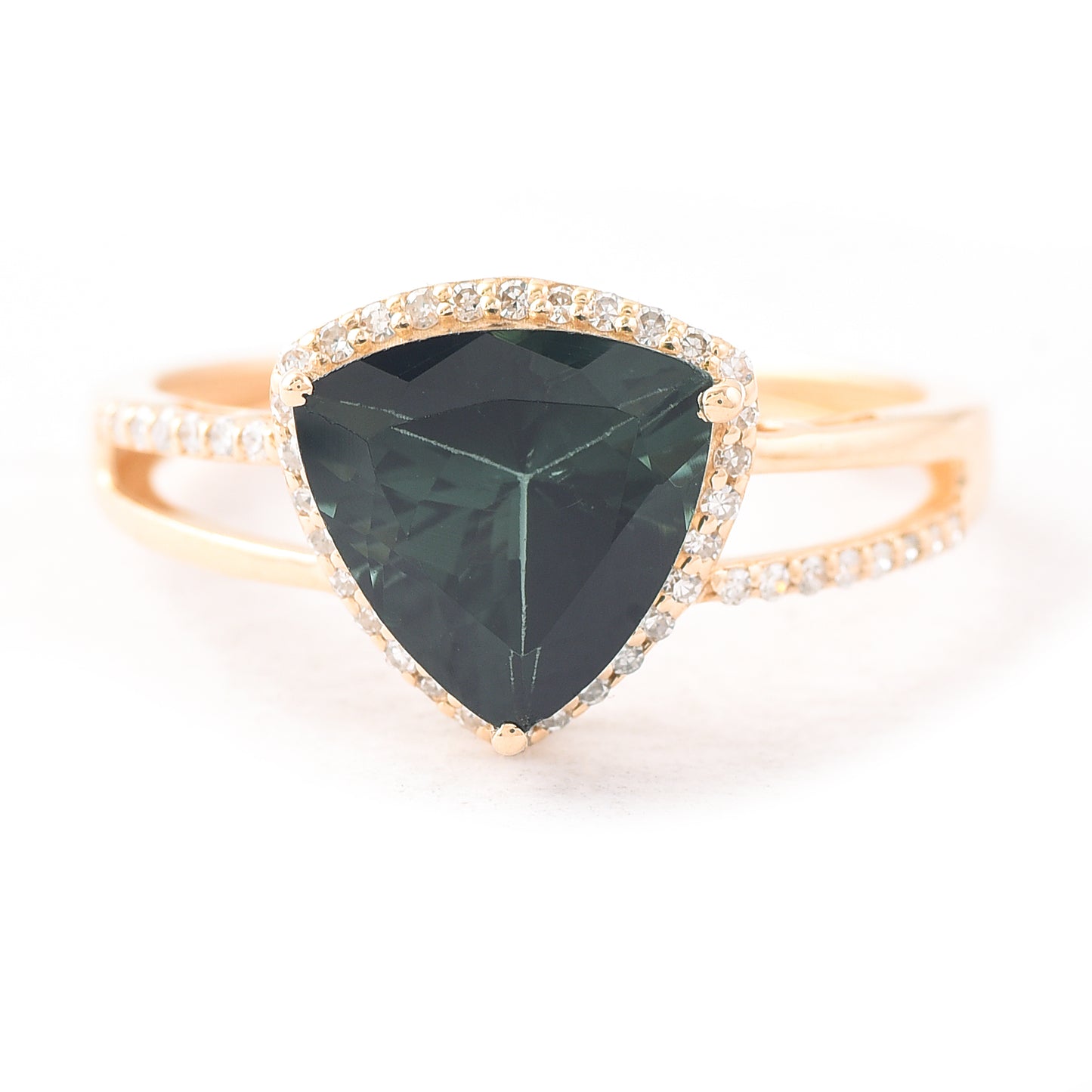 2.33 Ct Triangle Mixed Cut Natural Green Tourmaline 14K Gold Ring