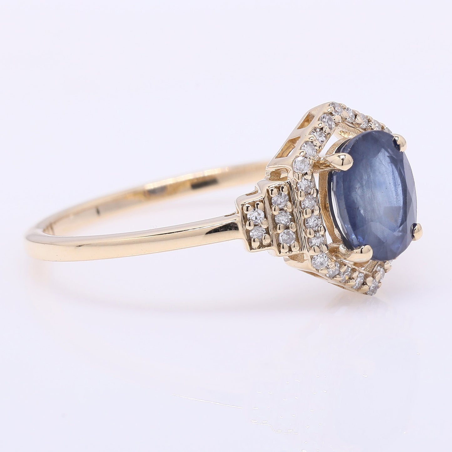 1.35 Ct Oval Mixed Cut Natural Sapphire 14K Gold Ring