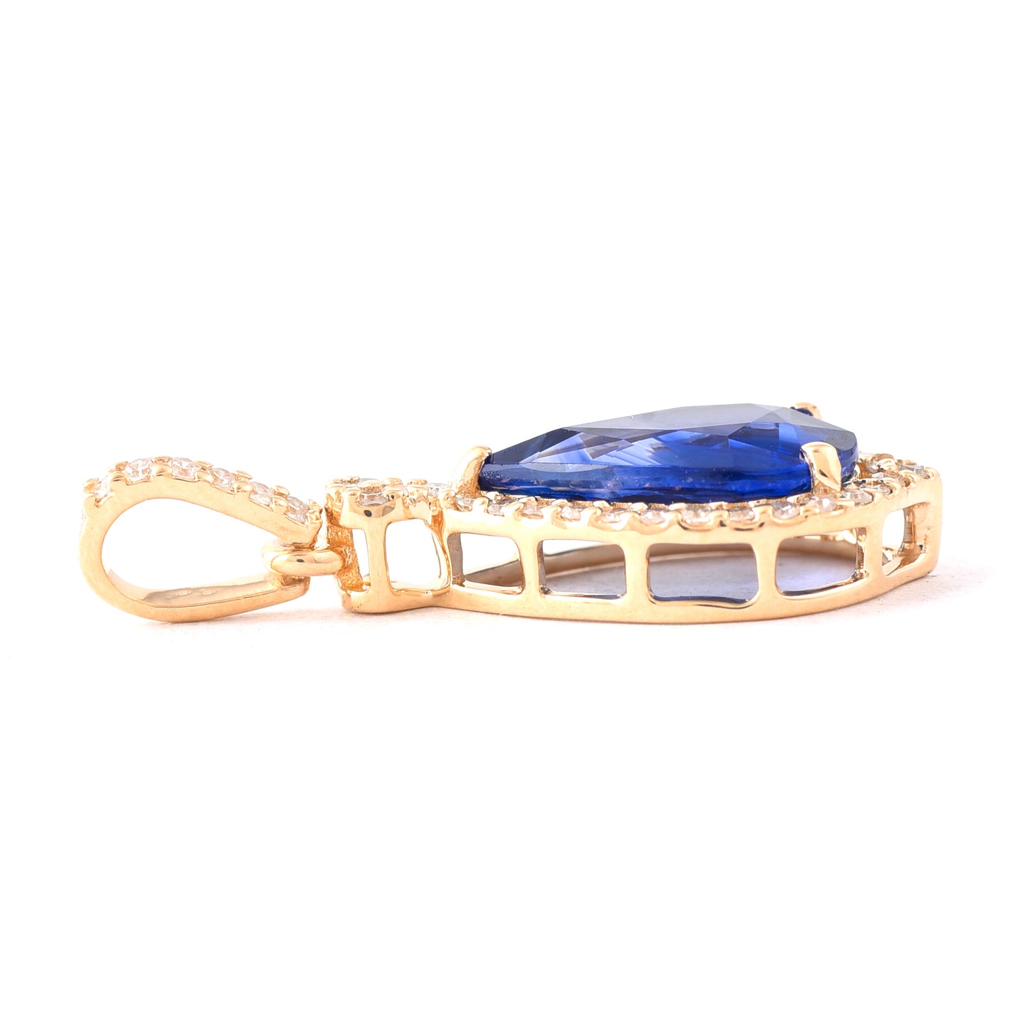 1.77 Ct Pear Mixed Cut Natural Sapphire 14K Gold Pendant