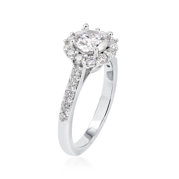 1.60 ct. t.w. Moissanite Halo Ring in Sterling Silver. Size 9