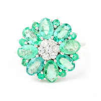 3.56 Ct Oval Mixed Cut, Round Mixed Cut Natural Emerald 950 Platinum Ring