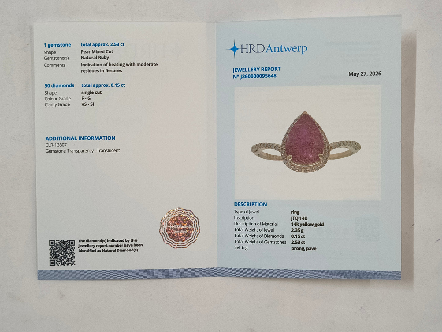 2.68 Ct Pear Mixed Cut Natural Ruby 14K Gold Ring