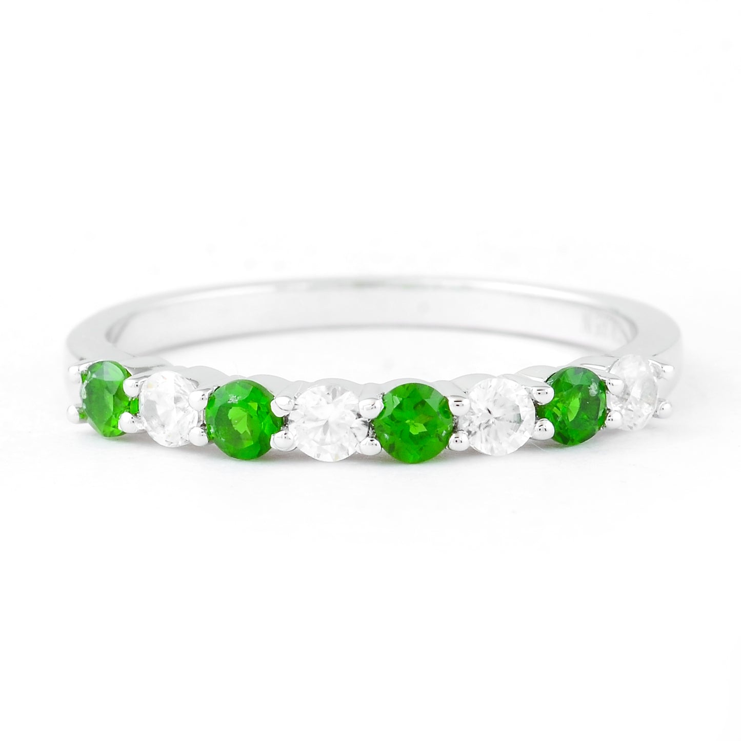 0.71 Ct Round Chrome Diopside, White Zircon 925 Sterling Silver Ring