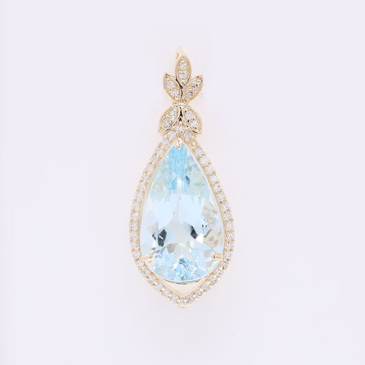 3.33 Ct Pear Mixed Cut Natural Aquamarine 14K Gold Pendant
