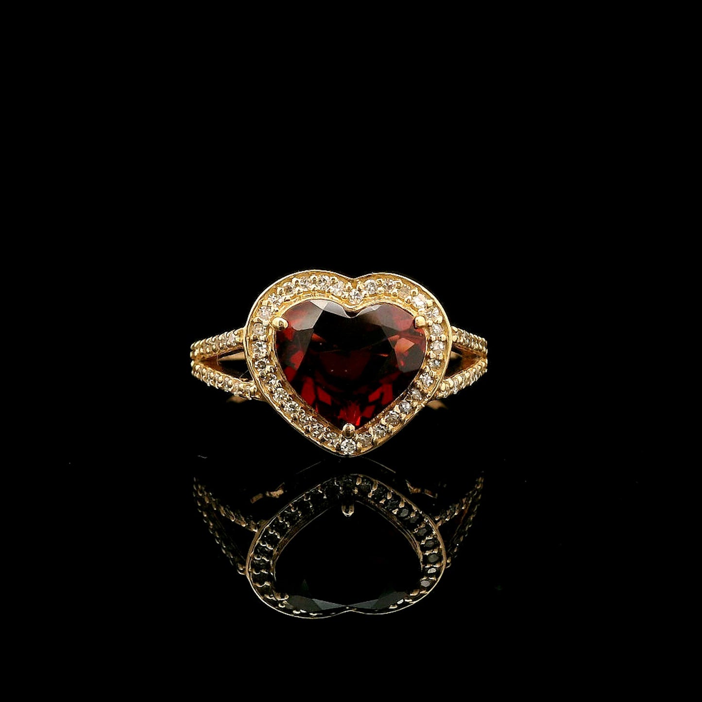 2.21 Ct Heart Mixed Cut Natural Garnet 14K Gold Ring