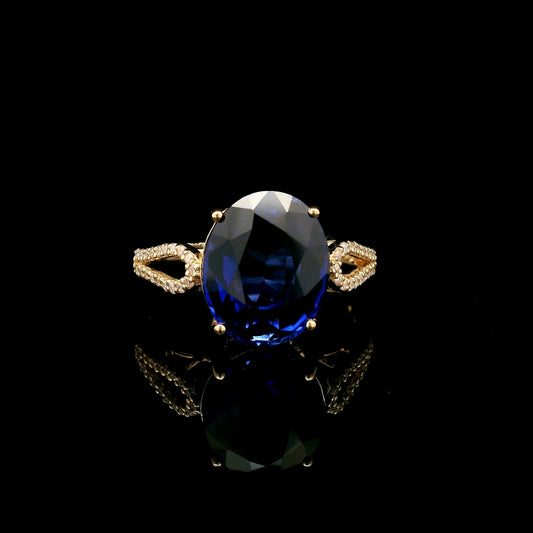 6.22 Ct Oval Mixed Cut Lab Grown Sapphire 14K Gold Ring