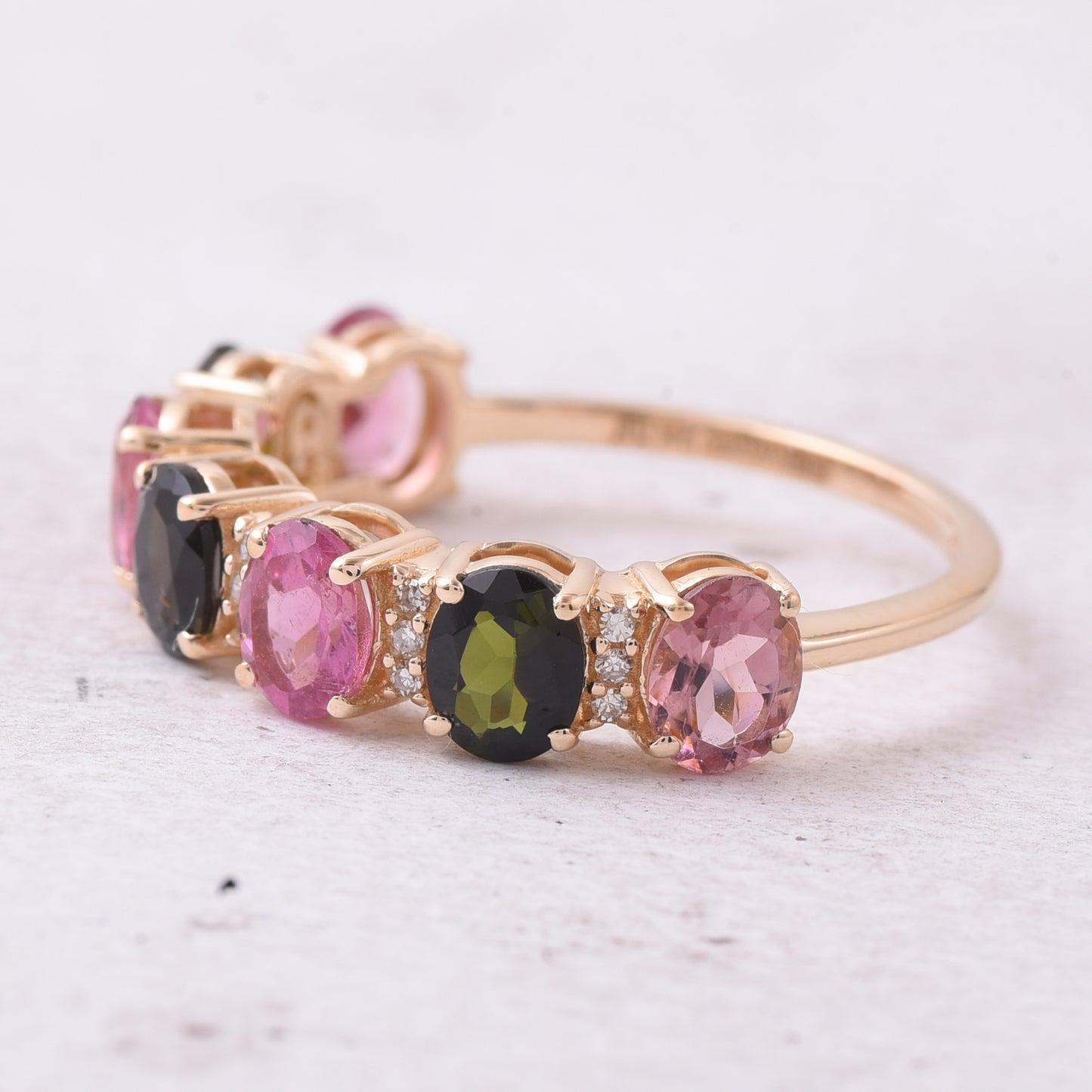 2.01 Ct Oval Mixed Cut Natural Multi-Coloured Tourmaline 14K Gold Ring