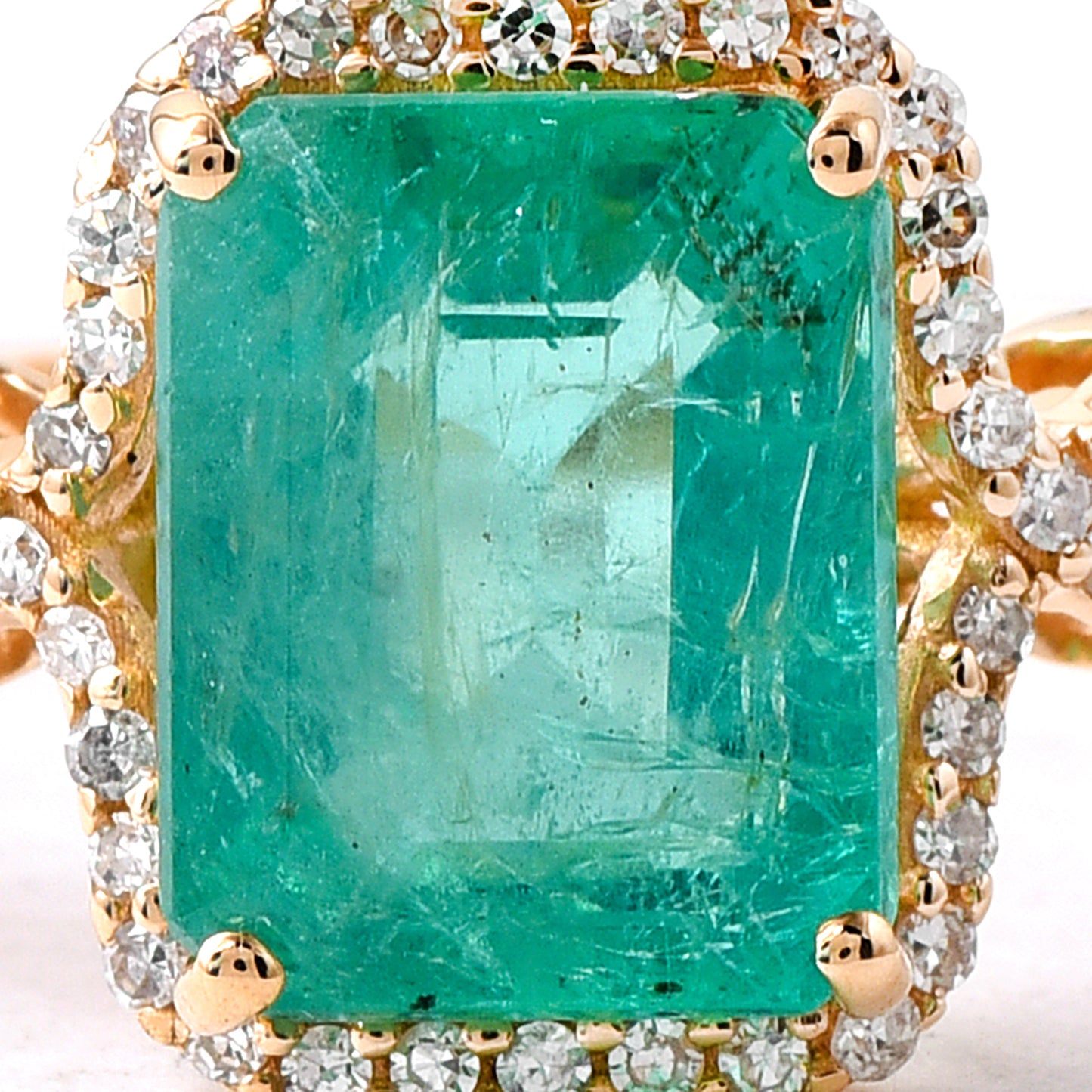 2.54 Ct Octagon Step Cut Natural Emerald 14K Gold Ring