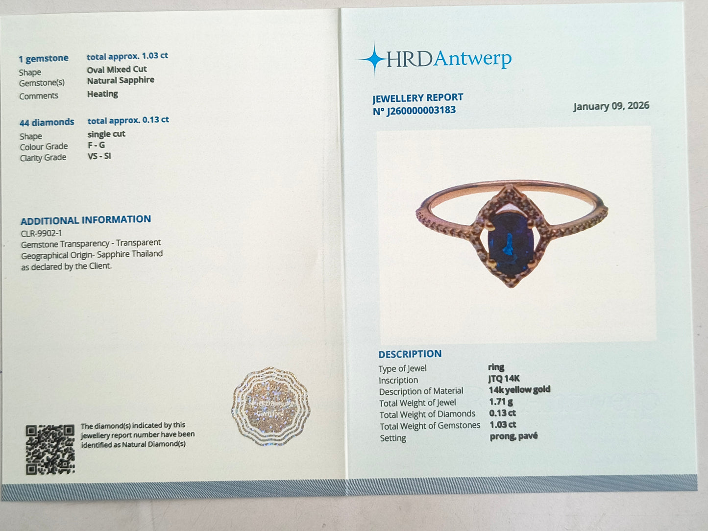 1.16 Ct Oval Mixed Cut Natural Sapphire 14K Gold Ring
