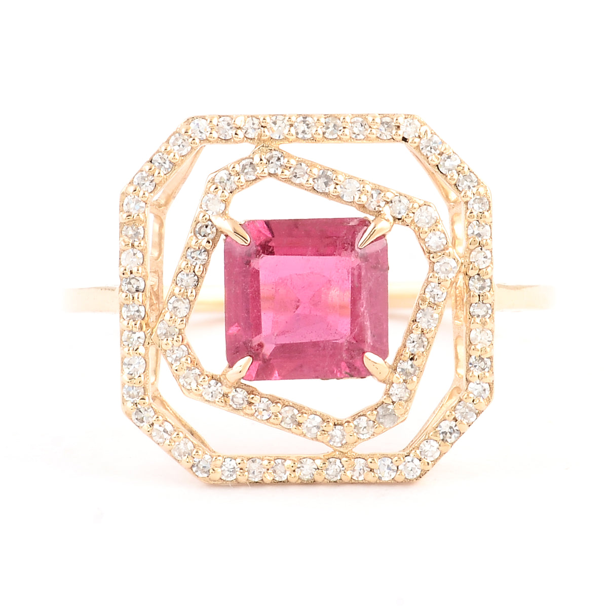 1.31 Ct Square Emerald Cut Natural Tourmaline 14K Gold Ring