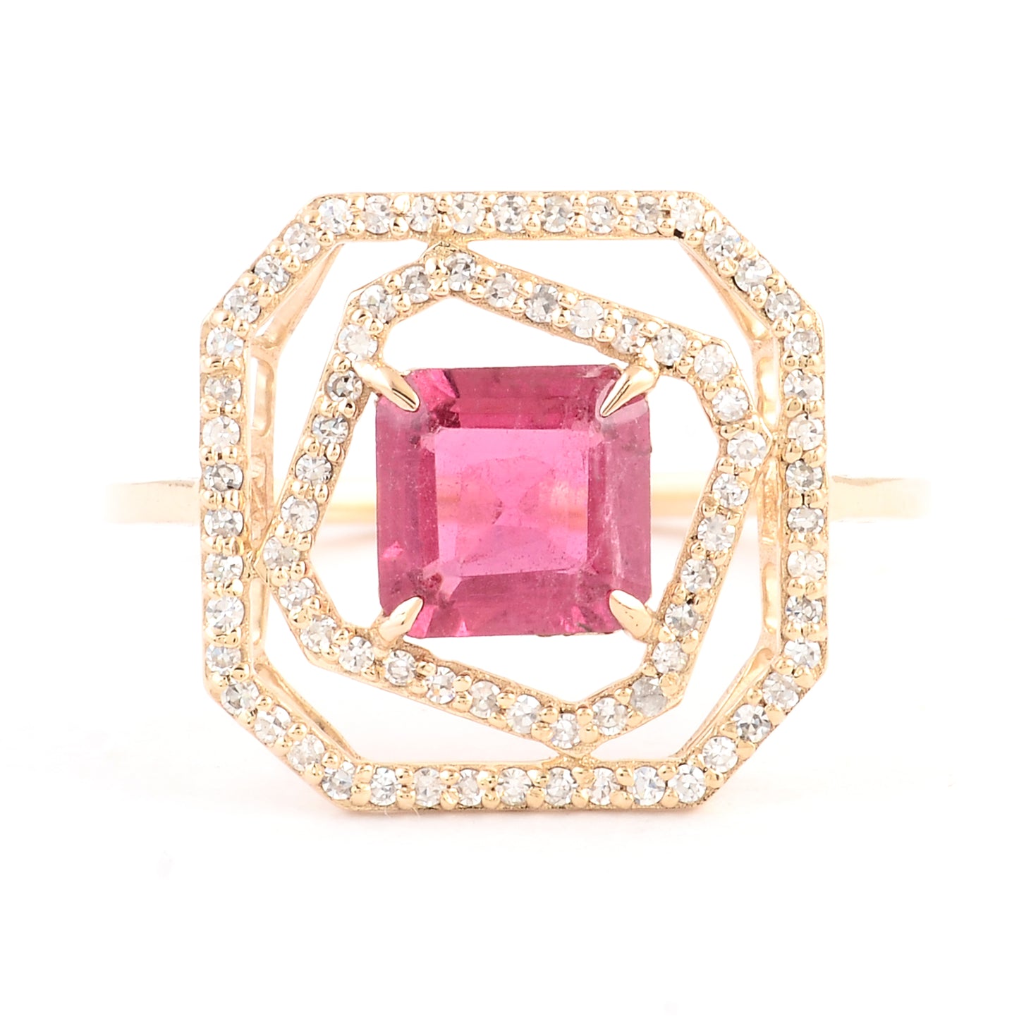 1.31 Ct Square Emerald Cut Natural Tourmaline 14K Gold Ring