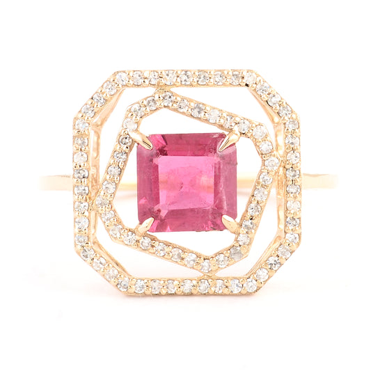1.31 Ct Square Emerald Cut Natural Tourmaline 14K Gold Ring