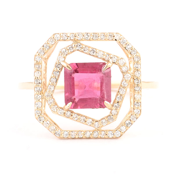 1.31 Ct Square Emerald Cut Natural Tourmaline 14K Gold Ring