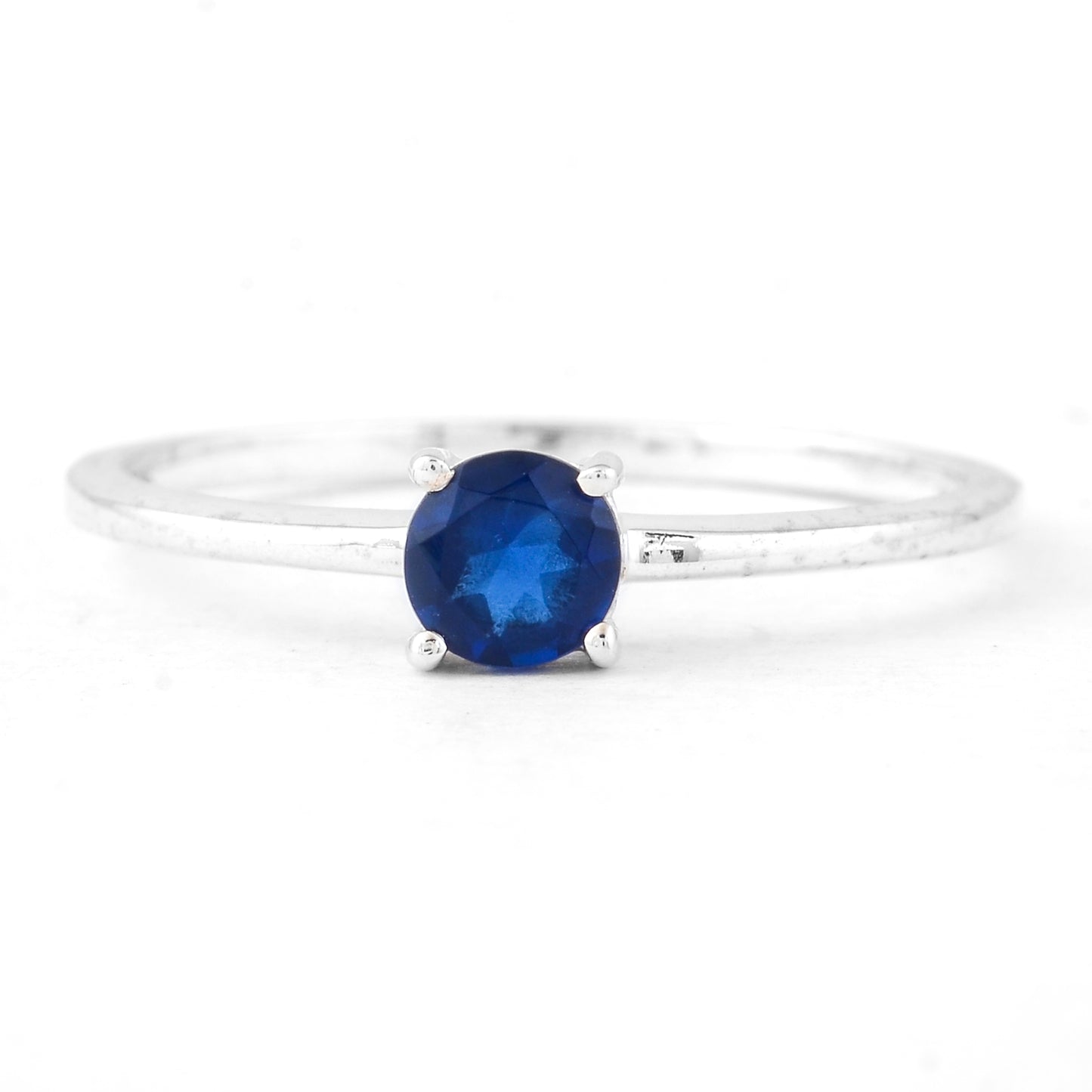 0.29 Ct Round Glass Sapphire, 925 Sterling Silver Ring