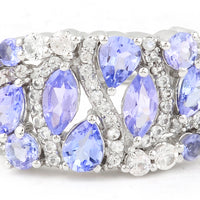 1.94 Ct Marquise Mixed Cut, Round Mixed Cut, Pear Mixed Cut Natural Tanzanite 950 Platinum Ring