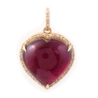 12.32 Ct Heart Cabochon Natural Rubellite 14K Gold Pendant