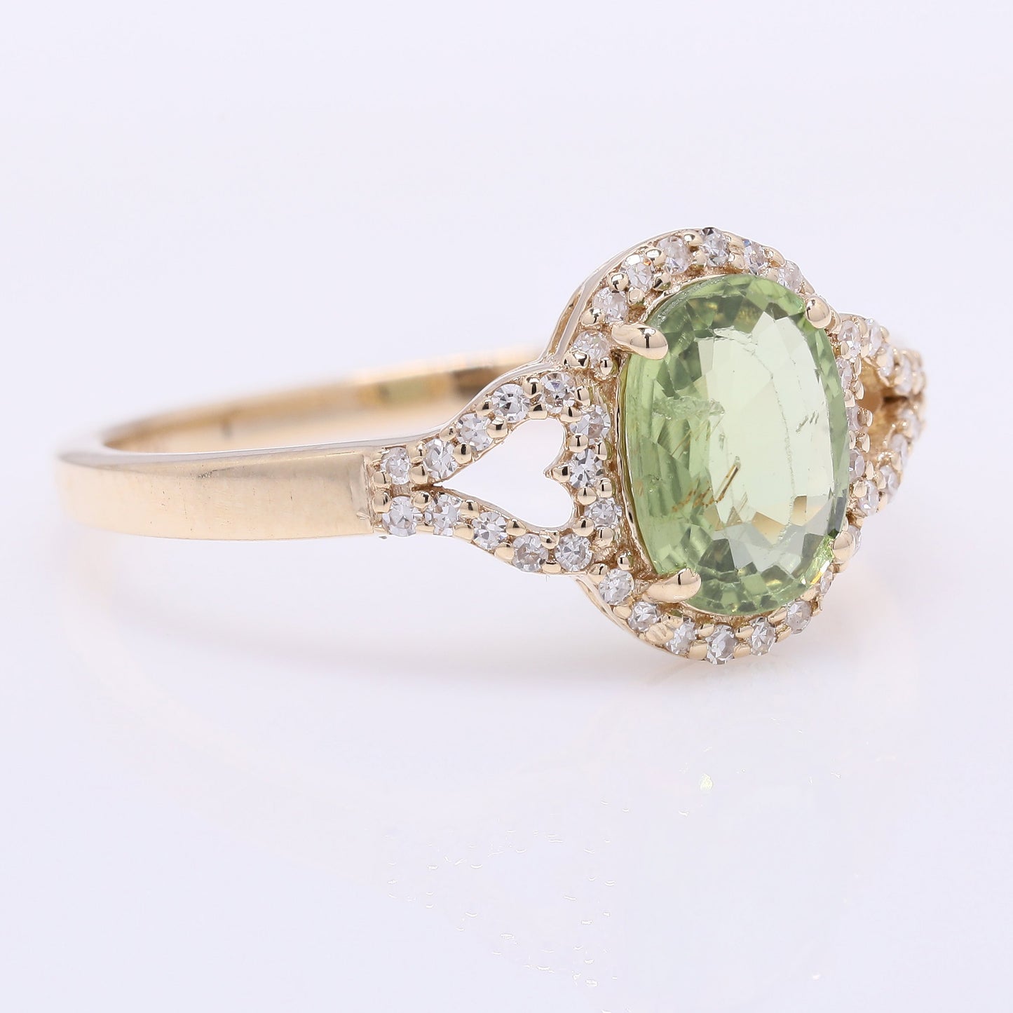 1.29 Ct Oval Mixed Cut Natural Green Sapphire 14K Gold Ring
