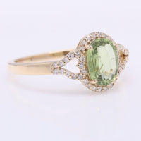1.29 Ct Oval Mixed Cut Natural Green Sapphire 14K Gold Ring