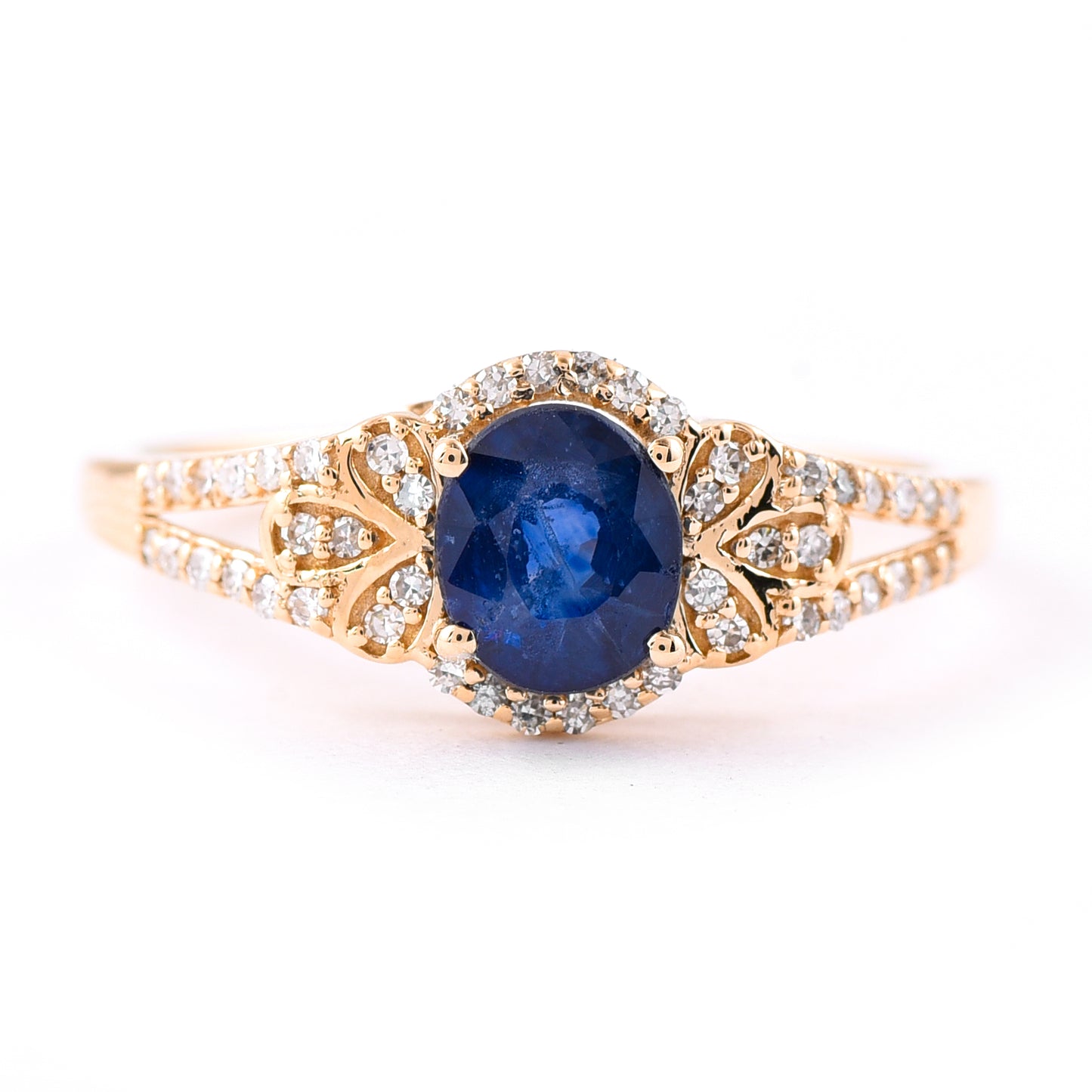 1.19 Ct Oval Mixed Cut Natural Sapphire 14K Gold Ring