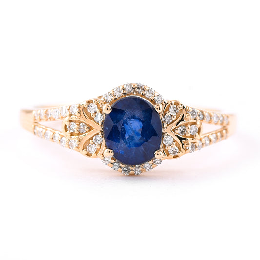1.19 Ct Oval Mixed Cut Natural Sapphire 14K Gold Ring