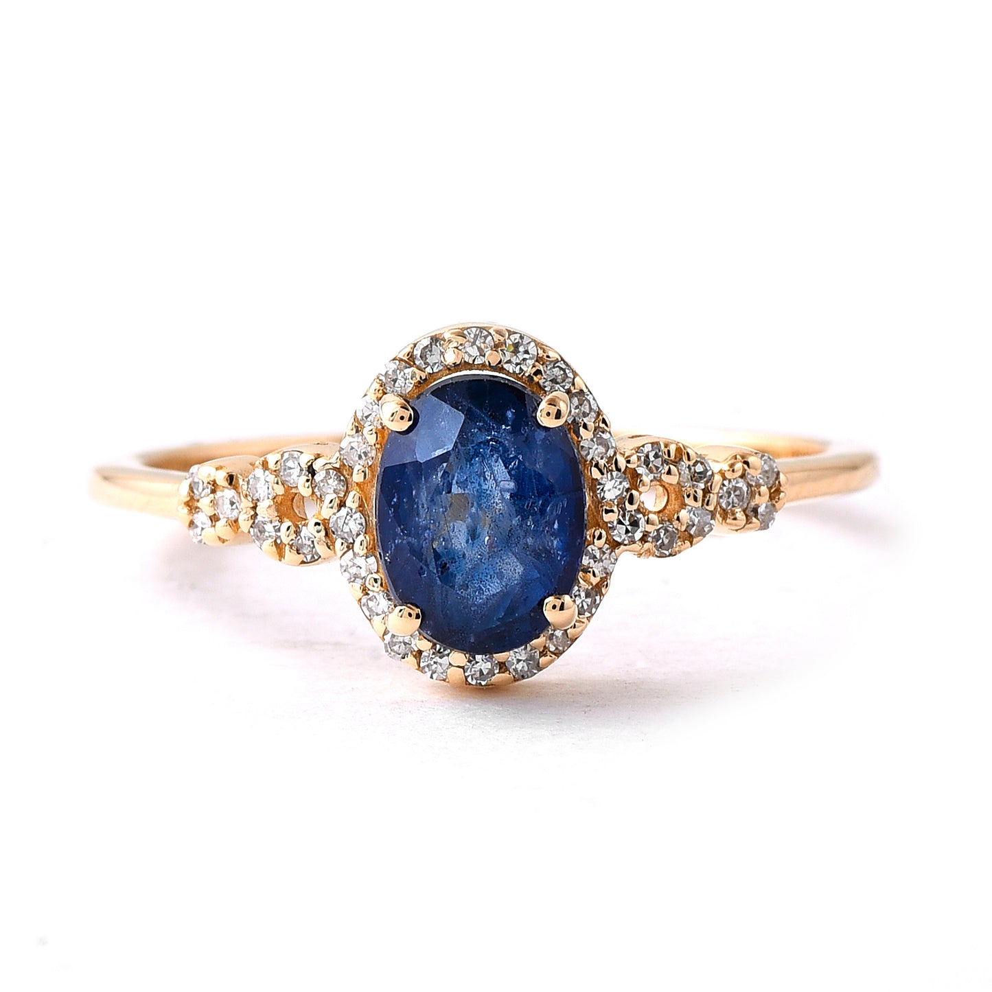 1.30 Ct Oval Mixed Cut Natural Sapphire 14K Gold Ring