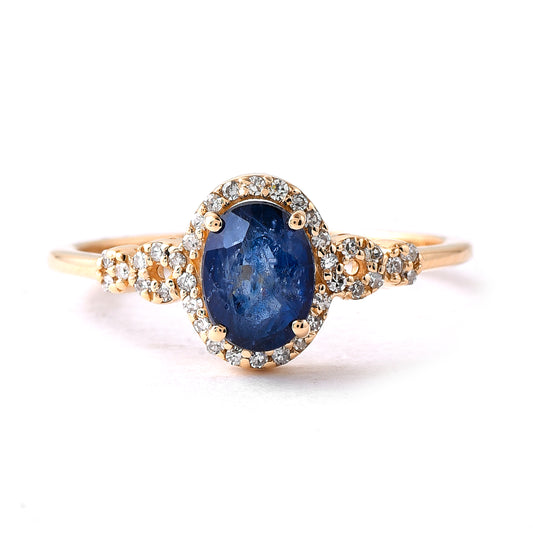 1.30 Ct Oval Mixed Cut Natural Sapphire 14K Gold Ring