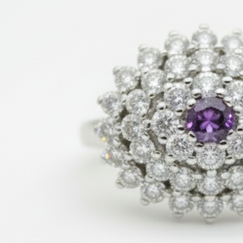 1.27 Ct Round Amethyst, Cubic Zirconia 925 Sterling Silver Ring